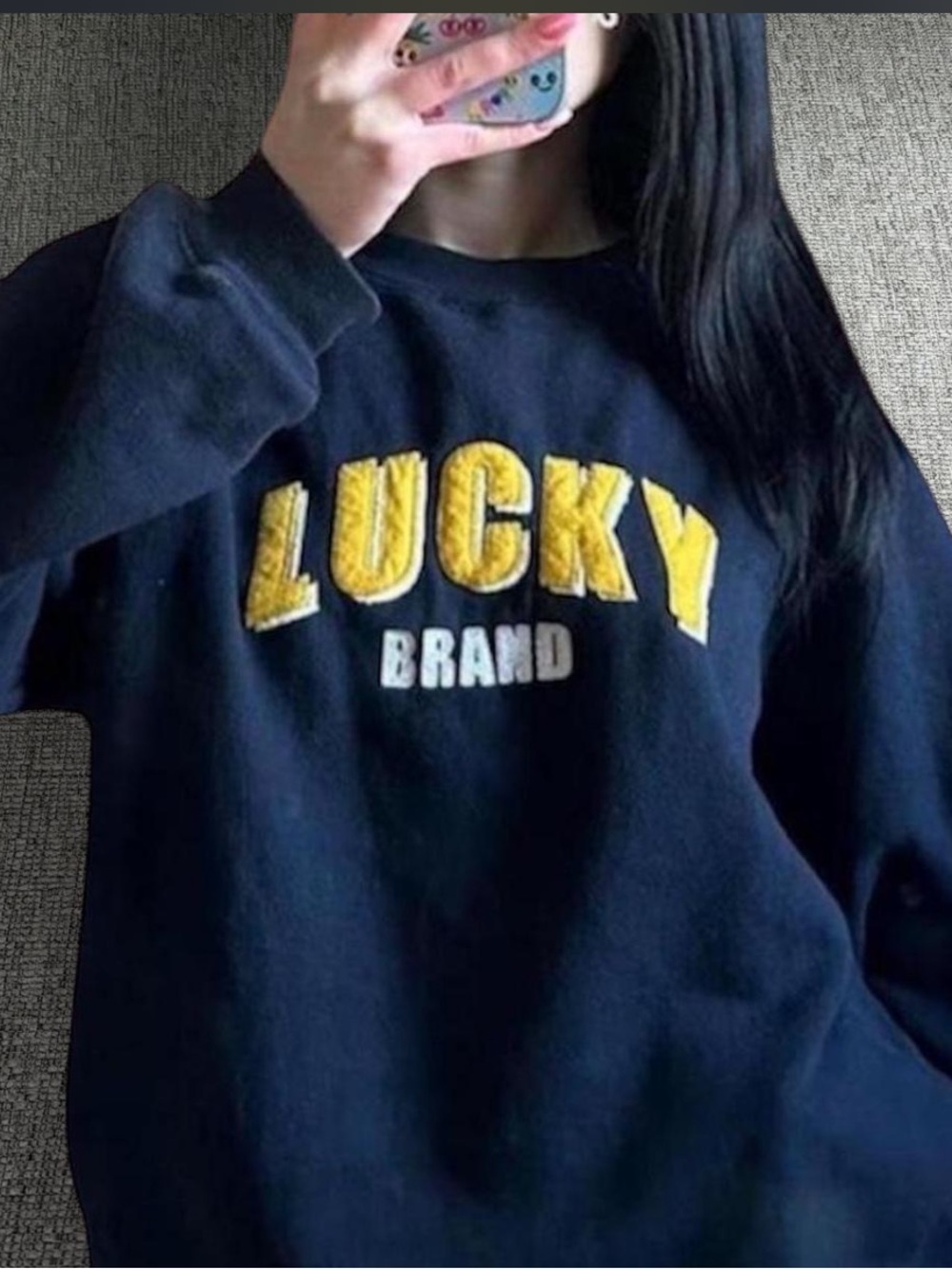 Lucky Brand Navy Crewneck Sweater with Yellow Applique